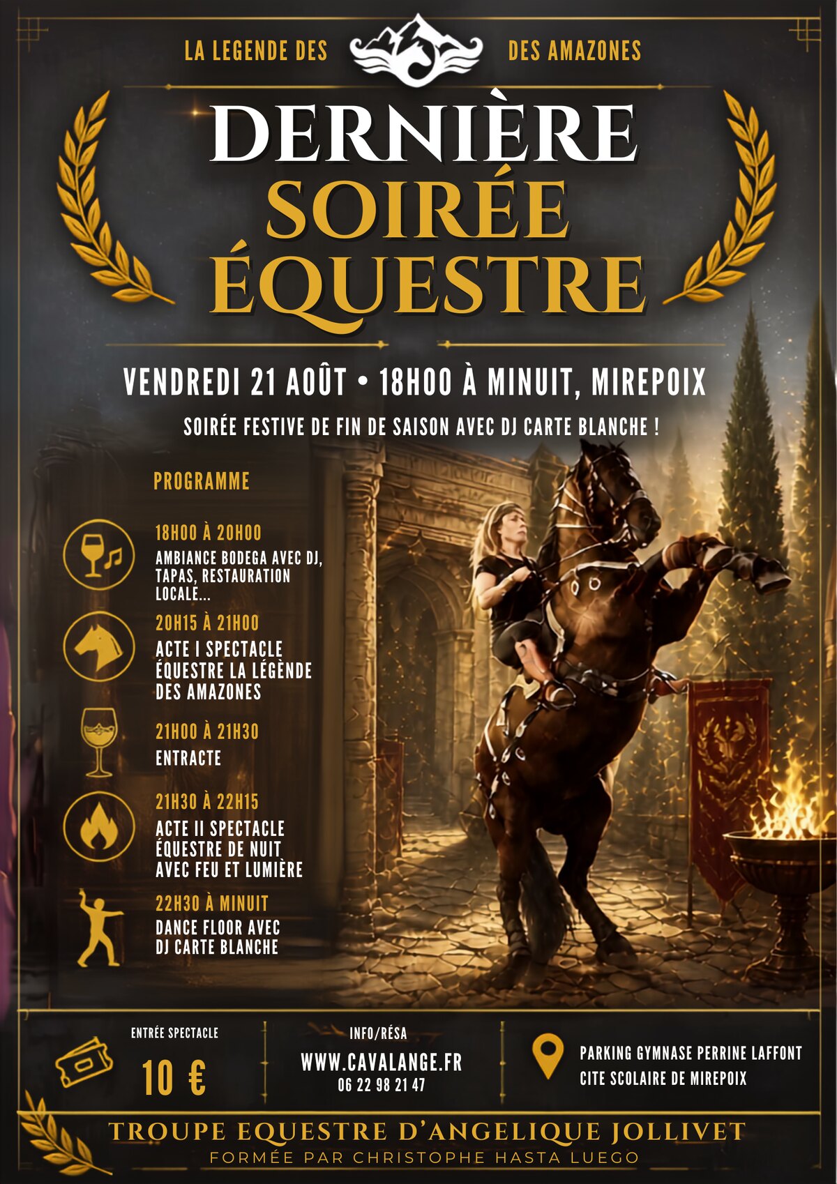 Affiche de la dernière soirée équestre du 21 août 2026 à Mirepoix